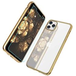 MILPROX iPhone 11 Pro Max Case, Clear Transparent Shockproof Shell Free Screen Protector with Electroplated Edge Cover Cases for iPhone 11 Pro Max 6.5 Inch - Gold