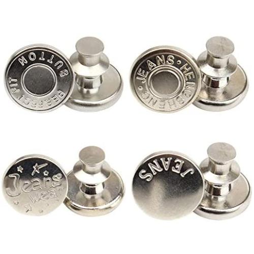 4 Pcs Replacement Jean Buttons, 17mm No-Sew Nailess Removable Metal Buttons Replacement Repair Combo Thread Rivets and Screwdrivers, Fits to Any The Cowboy Clothing Jackets Pants Bags