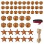 Alphatool 50Pcs Rusty Metal Jingle Bells and Stars- Star Cutout Christmas Sleigh Bells 30pcs 1inch and 10pcs 1.2inch Bells, 10pcs 1.8inch Stars with Twine Plaid Ribbon for Xmas Holiday Decor DIY Craft