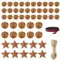 Alphatool 50Pcs Rusty Metal Jingle Bells and Stars- Star Cutout Christmas Sleigh Bells 30pcs 1inch and 10pcs 1.2inch Bells, 10pcs 1.8inch Stars with Twine Plaid Ribbon for Xmas Holiday Decor DIY Craft