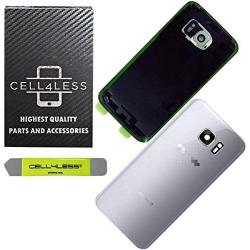 CELL4LESS Compatible Back Glass Cover Back Door w/Installed Camera Lens, Custom Removal Tool & Installed Adhesive Replacement for Samsung Galaxy S7 - All Models G930 - OEM Replacement (Silver)