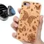 iProductsUS Wood Phone Case Compatible with iPhone SE (2020), iPhone 8, 7, 6/6S and Magnetic Mount, Engraved Butterflies and Flowers, Built-in Metal Plate, TPU Protective Cover (4.7 inch)