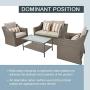 SOLAURA Outdoor Patio Furniture Set 4-Piece Conversation Set All Weather Wicker Furniture Sofa Set with Sophisticated Glass Coffee Table-Gray