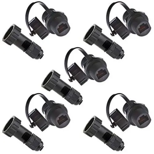 Anmbest 5PCS Panel Mounting RJ45 Waterproof Cat5/5e/6 8P8C Connector + One End Waterproof Head Ethernet LAN Cable Connector Double Head Coupler Adapter Female to Female with Waterproof/Dust Cap Anmbest 5PCS Panel Mounting RJ45 Waterproof Cat5/5e/6 8P8C Connector + One End Waterproof Head Ethernet LAN Cable Connector Double Head Coupler Adapter Female to Female with Waterproof/Dust Cap