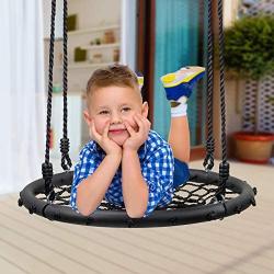 Sorbus Spinner Swing – Kids Round Web Swing – Great for Tree, Swing Set, Backyard, Playground, Playroom – Accessories Included [New Improved 2020 Design!] (24'' Net Seat)