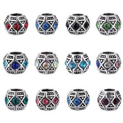 Kissitty 50-Piece 11x9mm Antique Silver Plated Large Hole Bicone European Rhinestone Beads Random Mixed Color for DIY Jewelry Making