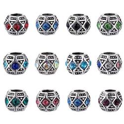 Kissitty 50-Piece 11x9mm Antique Silver Plated Large Hole Bicone European Rhinestone Beads Random Mixed Color for DIY Jewelry Making