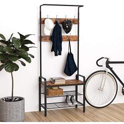 IRONCK Industrial Hall Trees with Bench and Coat Racks, 3-in-1 Hall Tree Entryway Storage Shelf, Accent Furniture with Metal Frame, Easy Assembly, Rustic Brown