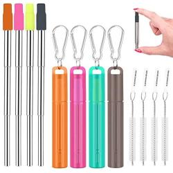 Fomuson 4 Pack Reusable Straws Metal Straw - Portable Stainless Steel Straw Telescopic Straw with Case, and are Suitable for Coffee, Juice, Smoothie, Milkshake