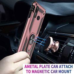 Suordii Compatible for Alcatel 3V 2019/5032W Case with HD Screen Protector Military Grade Drop Impact 360 Metal Rotating Ring Kickstand Holder Case for Alcatel 3V 2019/5036W - Rose Gold