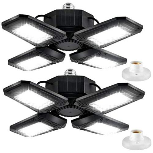 LED Garage Lights 2-Pack, LHKNL 12000LM Super Bright 120W Deformable Garage Ceiling Light with 4 Adjustable Panel, LED Shop Light with E26 Lamp Socket, Ceiling Lighting Fixture for Basement, Warehouse