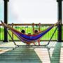Vivere Double Cotton Hammock with Space Saving Steel Stand, Tropical (450 lb Capacity - Premium Carry Bag Included)