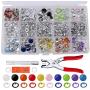 Pimoys 100 Set Snap Fasteners Kit Tool, Hollow and Solid Metal Snap Buttons with Setting Tool 9.5 mm 10 mm Leather Press Studs with 10 Colors for Childrens Bodysuit Clothing Crafting Sewing