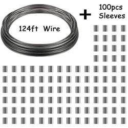 Lumuasky Picture Hanging Wire 90lb, Heavy Duty Stainless Steel Wire Rope for Hanging Picture Frame Mirror and Wall Art, Strong Metal Wire 124Feet with 100PCS Aluminum Crimping Sleeves