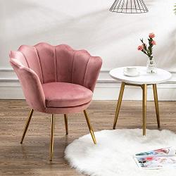 Chairus Living Room Chair, Mid Century Modern Retro Leisure Velvet Accent Chair with Golden Metal Legs, Vanity Chair for Bedroom Dresser, Upholstered Guest Chair(Antique Pink)