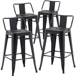 TONGLI Metal Bar Stools Set of 4 Counter Height Stools 24 Inchs Counter Stools Black Bar stools with Backs Bar Height Stools Indoor Outdoor Matte Black, Low Back