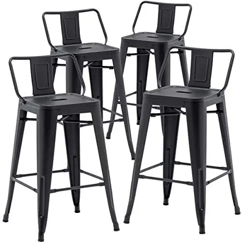 TONGLI Metal Bar Stools Set of 4 Counter Height Stools 24 Inchs Counter Stools Black Bar stools with Backs Bar Height Stools Indoor Outdoor Matte Black, Low Back TONGLI Metal Bar Stools Set of 4 Counter Height Stools 24 Inchs Counter Stools Black Bar stools with Backs Bar Height Stools Indoor Outdoor Matte Black, Low Back