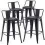 TONGLI Metal Bar Stools Set of 4 Counter Height Stools 24 Inchs Counter Stools Black Bar stools with Backs Bar Height Stools Indoor Outdoor Matte Black, Low Back TONGLI Metal Bar Stools Set of 4 Counter Height Stools 24 Inchs Counter Stools Black Bar stools with Backs Bar Height Stools Indoor Outdoor Matte Black, Low Back