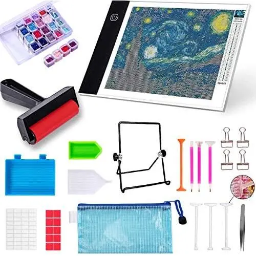 A4 Diamond Painting LED Light Pad Board, Ultrathin & Dimmable USB Power Light Pad Kit, 32 Piece Tool Kit,Perfect for Full Drill & Partial Drill 5D Diamond Painting with Aluminium Alloy Stand and Clips