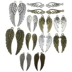 Wings Charm Collection-about 55pcs Craft Supplies wing Charms Pendants by pair for Crafting, Jewelry Findings Making Accessory For DIY Necklace Bracelet Earrings (M083)