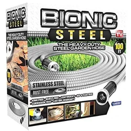 Bionic Steel 100 Foot Garden Hose 30.4 Stainless Steel Metal Water Hose – Super Tough & Flexible, Lightweight, Crush Resistant Aluminum Fittings, Kink & Tangle Free, Rust Proof, Easy to Use & Store Bionic Steel 100 Foot Garden Hose 30.4 Stainless Steel Metal Water Hose – Super Tough & Flexible, Lightweight, Crush Resistant Aluminum Fittings, Kink & Tangle Free, Rust Proof, Easy to Use & Store