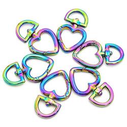 MELORDY Rainbow Heart Metal Buckles for Bag Handbag Strap Clasp Keyring Dog Chain Swivel Trigger Clips Snap Hook DIY Leather Craft (6PCS)