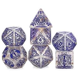 DNDND Giant DND Dice Set,7 PCS Translucent Polyhedral D&D Dice Set with Gift Metal Box for Dungeons and Dragons DND Rolling and Table Games (Translucent with Purple Number)