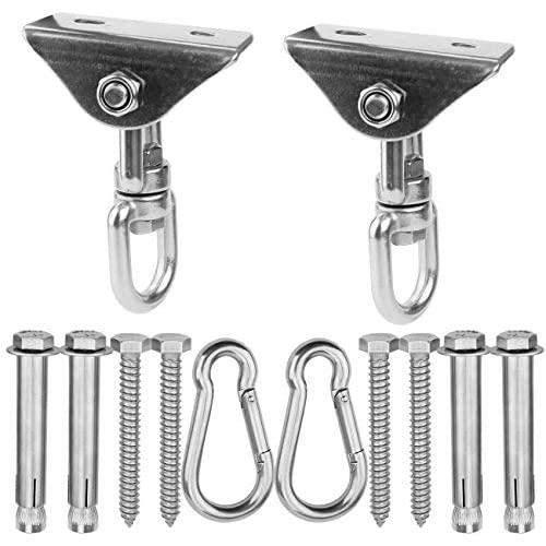 Sunnyglade 2 Pcs Heavy Duty Stainless Steel Swing Hanger 360°Rotate Permanent Antirust Hanging Kit with 2 Screws & 2 Expansion Bolts for Indoor & Outdoor Swing Seat,Gym,Sunshade Sails,Yoga