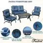 Festival Depot 2 of Outdoor Patio Bistro Armrest Chairs with Cushions Set Premium Fabric Metal Frame Furniture Set Garden Dining Seating Chair Thick & Soft Cushions (Blue) Festival Depot 2 of Outdoor Patio Bistro Armrest Chairs with Cushions Set Premium Fabric Metal Frame Furniture Set Garden Dining Seating Chair Thick & Soft Cushions (Blue)