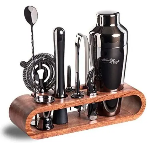 Mixology Bartender Kit: 10-Piece Bar Set Cocktail Shaker Set with Stylish Mahogany Stand | Perfect Home Bartending Kit with Bar Tools and Martini Shaker for Foolproof Drink Mixing (Gun-Metal Black) Mixology Bartender Kit: 10-Piece Bar Set Cocktail Shaker Set with Stylish Mahogany Stand | Perfect Home Bartending Kit with Bar Tools and Martini Shaker for Foolproof Drink Mixing (Gun-Metal Black)