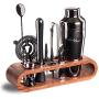 Mixology Bartender Kit: 10-Piece Bar Set Cocktail Shaker Set with Stylish Mahogany Stand | Perfect Home Bartending Kit with Bar Tools and Martini Shaker for Foolproof Drink Mixing (Gun-Metal Black)