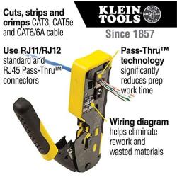 Klein Tools VDV226-110 Wire Crimper / Wire Cutter / Wire Stripper Pass-Thru Modular All-in-One Tool for Video, Telecom, Datacom and more