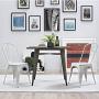 Devoko Metal Indoor-Outdoor Chairs Distressed Style Kitchen Dining Chairs Stackable Side Chairs with Back Set of 4 (White)