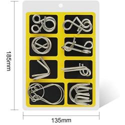 Coogam Metal Wire Puzzle Set of 16 with Pouch,Brain Teaser IQ Test Disentanglemen Iron Link Unlock Interlock Game Chinese Ring Magic Trick Toy for Party Favor Kids Adults Challenge