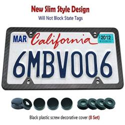 Aootf License Plate Frame Carbon Fiber -Aluminum License Plate Frame Printing Carbon Fiber Pattern & Frame Screw Kits Fine Slim Standard Size for USA Car (Aluminum Frame Carbon Fiber-4 Hole-2PC)