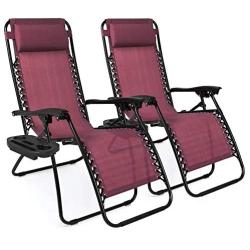 Best Choice Products Set of 2 Adjustable Steel Mesh Zero Gravity Lounge Chair Recliners w/Pillows and Cup Holder Trays - Burgundy