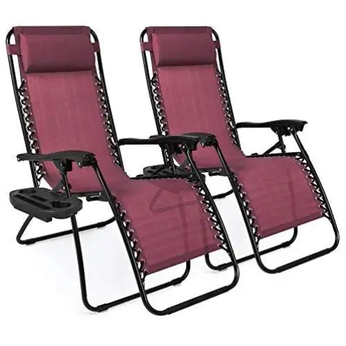 Best Choice Products Set of 2 Adjustable Steel Mesh Zero Gravity Lounge Chair Recliners w/Pillows and Cup Holder Trays - Burgundy Best Choice Products Set of 2 Adjustable Steel Mesh Zero Gravity Lounge Chair Recliners w/Pillows and Cup Holder Trays - Burgundy