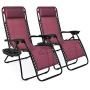 Best Choice Products Set of 2 Adjustable Steel Mesh Zero Gravity Lounge Chair Recliners w/Pillows and Cup Holder Trays - Burgundy