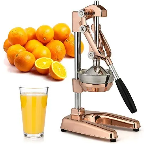 Zulay Professional Citrus Juicer - Premium Manual Citrus Press and Orange Squeezer - Metal Lemon Squeezer - Extra Tall Heavy Duty Manual Orange Juicer and Lime Squeezer Press Stand - Rose Gold