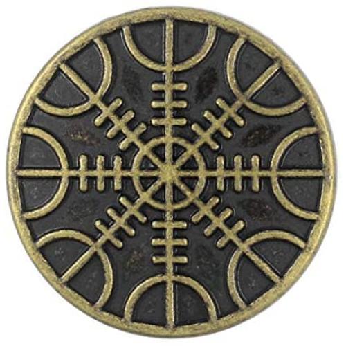 Bezelry 12 Pieces Viking Helm of Awe Pattern Metal Shank Buttons. 23mm (7/8 inch) (Antique Brass) Bezelry 12 Pieces Viking Helm of Awe Pattern Metal Shank Buttons. 23mm (7/8 inch) (Antique Brass)