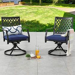 Top Space Outdoor Chair Patio Chairs Swivel Rocker Chairs Patio Dining Chair Iron Metal Bistro Set Club Arm Chair Dining Furniture for Garden Backyard (Set of 2, Blue)