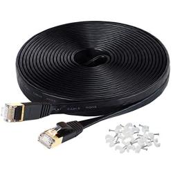 Cat7 Ethernet Cable, 50 Ft Network Cable for Xbox PS4, High Speed Flat Internet Cord with Clips Rj45 Snagless Connector Fast Computer LAN Wire for Gaming,Ethernet Switch, Modem, Router, Coupler, Black