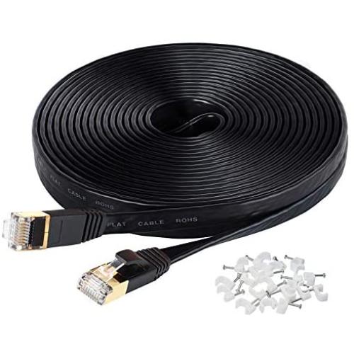 Cat7 Ethernet Cable, 50 Ft Network Cable for Xbox PS4, High Speed Flat Internet Cord with Clips Rj45 Snagless Connector Fast Computer LAN Wire for Gaming,Ethernet Switch, Modem, Router, Coupler, Black