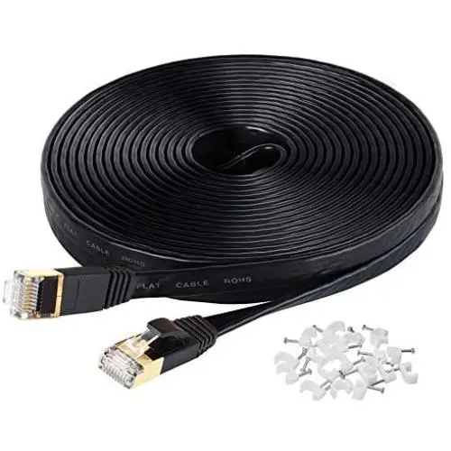 Cat7 Ethernet Cable, 50 Ft Network Cable for Xbox PS4, High Speed Flat Internet Cord with Clips Rj45 Snagless Connector Fast Computer LAN Wire for Gaming,Ethernet Switch, Modem, Router, Coupler, Black Cat7 Ethernet Cable, 50 Ft Network Cable for Xbox PS4, High Speed Flat Internet Cord with Clips Rj45 Snagless Connector Fast Computer LAN Wire for Gaming,Ethernet Switch, Modem, Router, Coupler, Black