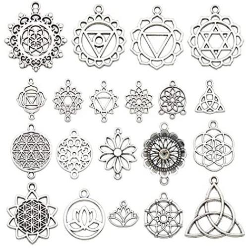 40pcs Jewelry Making Charms Antique Silver The Seed of Life Lotus Flower of Life Metal Charms Pendants DIY for Necklace Bracelet Jewelry Making and Crafting SM144