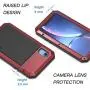 Lanhiem iPhone XR Case, Heavy Duty Shockproof [Tough Armour] Metal Case with Built-in Screen Protector, 360 Full Body Protective Cover for iPhone XR (6.1'' 2018), Dust Proof Design -Red