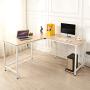 DlandHome L-Shaped Computer Desk 59 inches x 59 inches, Composite Wood and Metal, Home Office PC Laptop Study Workstation Corner Table with CPU Stand, Maple and White Legs, ZJ02-OW