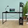 Desk with 3 Tier On Top & Below Desk Shelving | Home Office Computer Desk | Metal & Wood Industrial Style | 3 Shelf Modern Desk Shelving (Black)