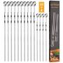 IQCWOOD Skewers, Barbecue Skewers, 14 Pieces Metal Skewers for Grilling, Stainless Steel 16.7'' Extra Long Shish Kabob Sticks 13.8'' Short Reusable Grilling Skewers Wide Flat BBQ Skewers