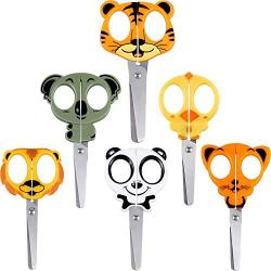 6 Pieces Kids Craft Scissors Animal Design Scissors Multipurpose Office Scissors for Sewing, Crafting, DIY Projects, Cutting Paper